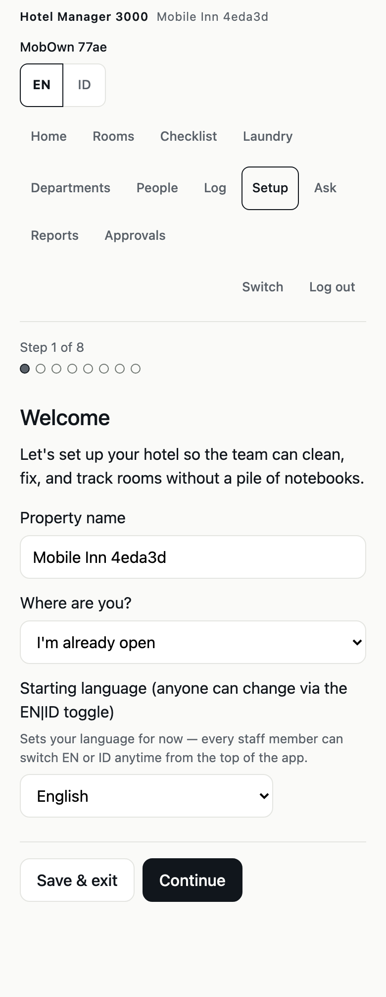 Setup wizard on a phone — property ready step